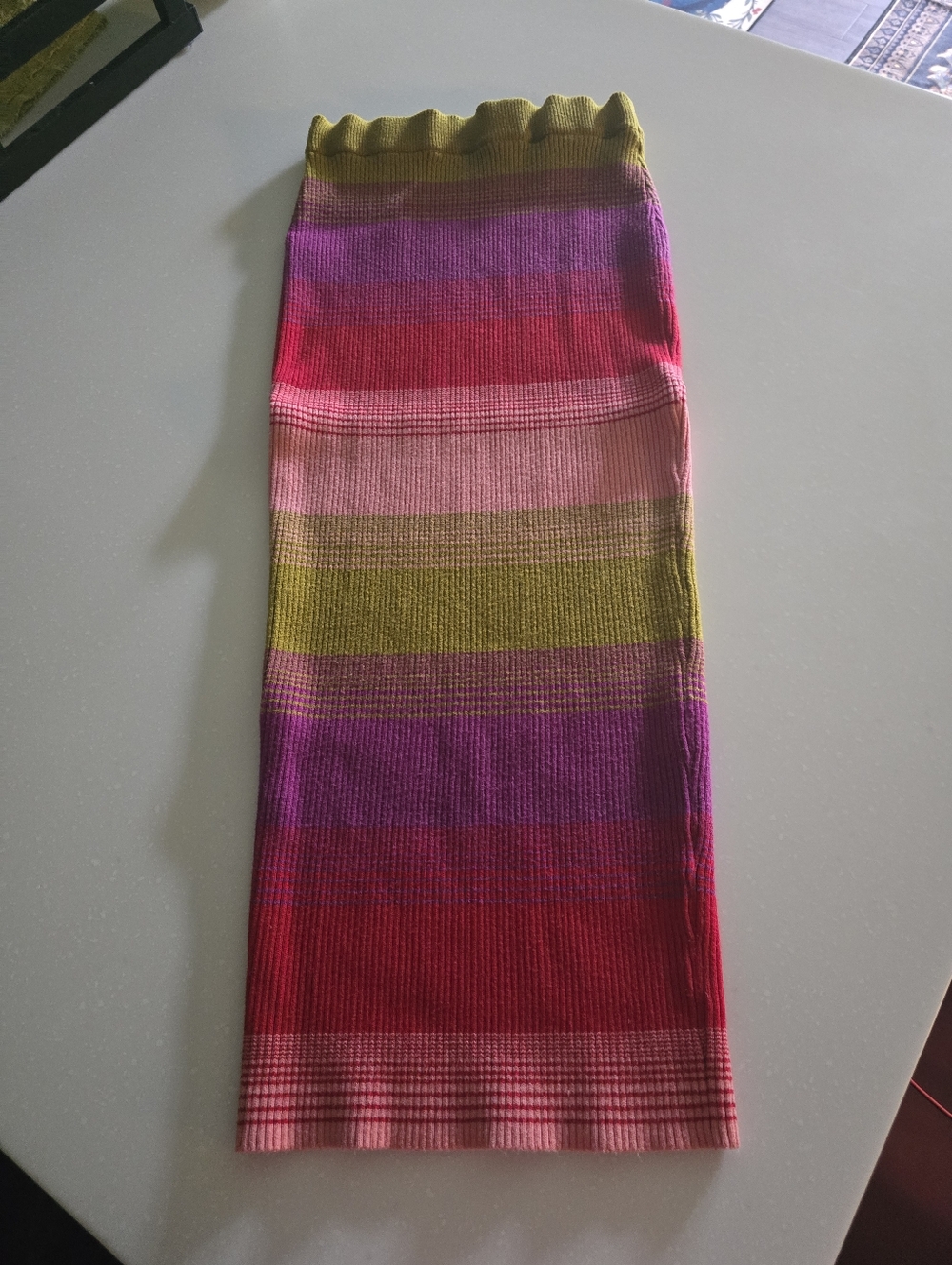 Striped Knit Midi Skirt in Pink, Purple & Olive